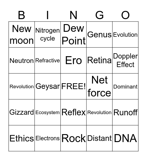 Science Bingo Card