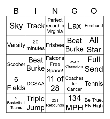 Field Athletics Bingo Card