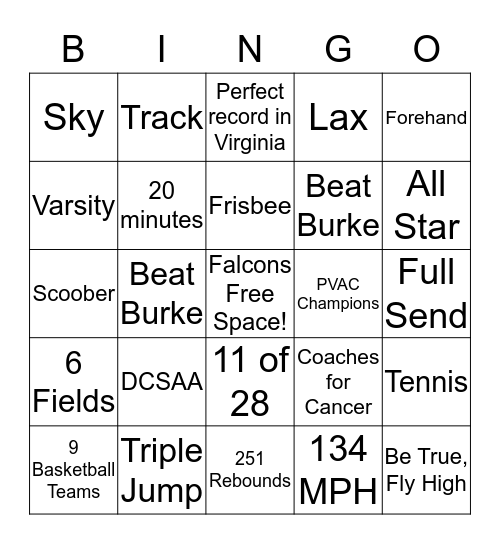 Field Athletics Bingo Card