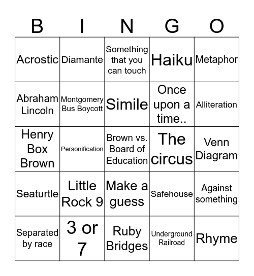 End of the Year Bingo Card