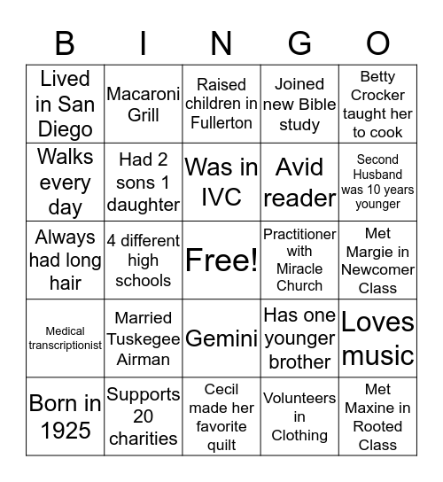 Hester Bingo Card