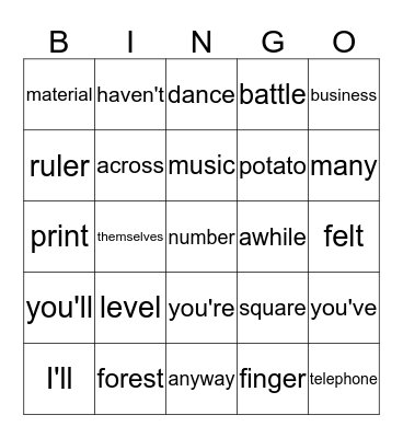 Reading Bingo Card