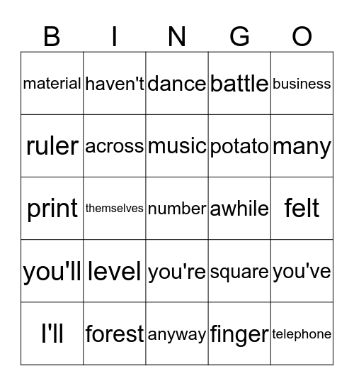Reading Bingo Card