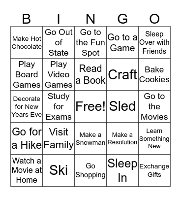 Winter Break Bingo Card