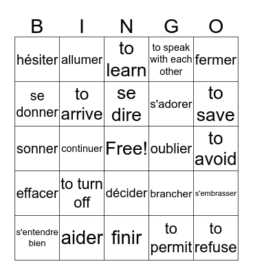 Know Your French Bingo Card