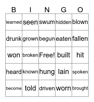 Irregular Verbs PP 初二 Bingo Card