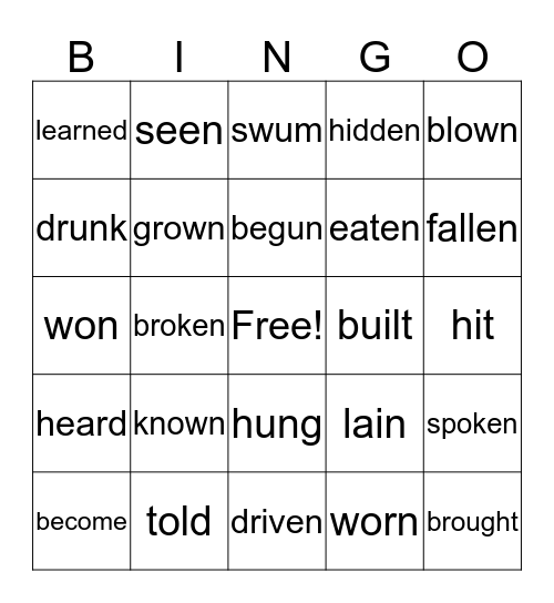 Irregular Verbs PP 初二 Bingo Card