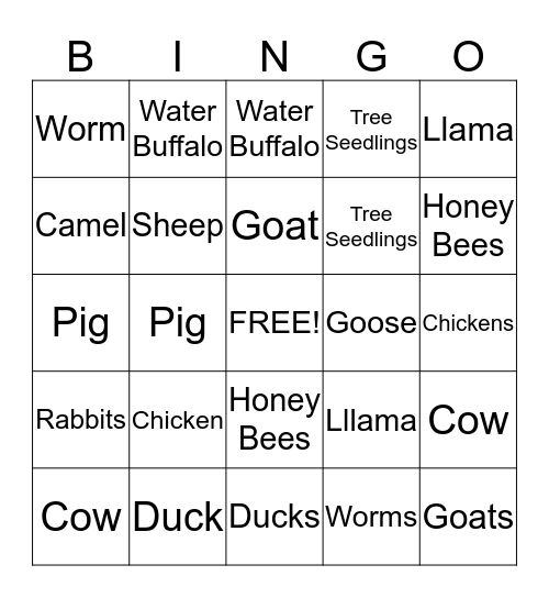 Heifer Internationa Bingo Card