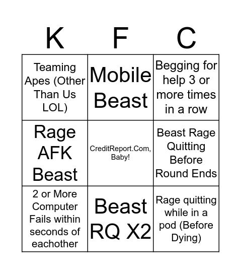 Flee The Facility Bingo Card