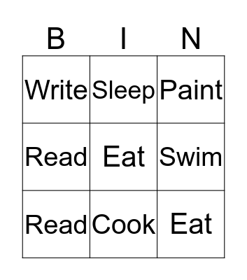 Activities Bingo Card