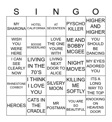 363 70’S MIXTAPE #1 Bingo Card