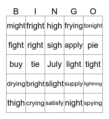 igh/ie Bingo Card