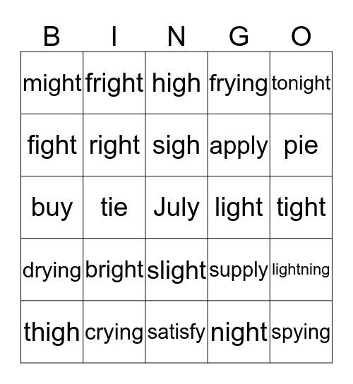igh/ie Bingo Card