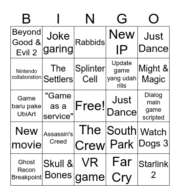 Ubisoft E3 2019 Bingo Card