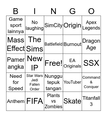 EA E3 2019 Bingo Card