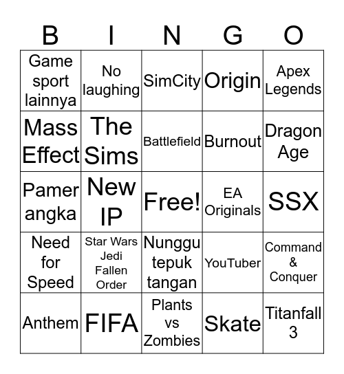 EA E3 2019 Bingo Card