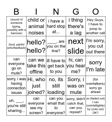 Conference Call Bingo Card