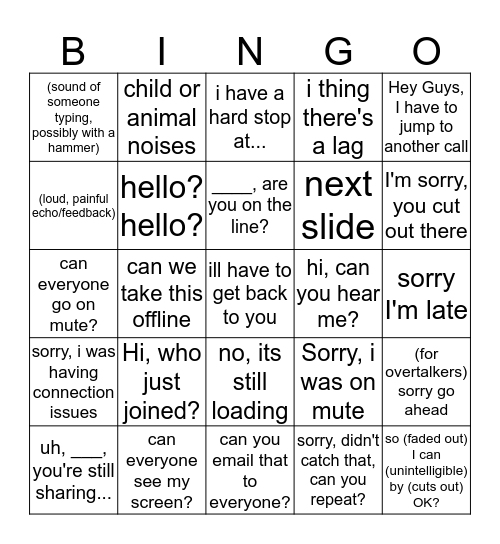 Conference Call Bingo Card