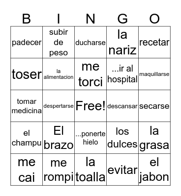 Spanish unit 3 Bingo Card