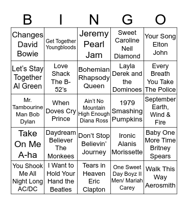 Funky Durian Musical Bingo Card