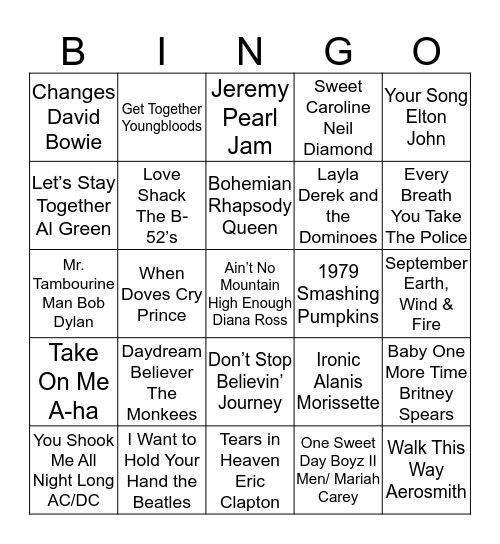 Funky Durian Musical Bingo Card