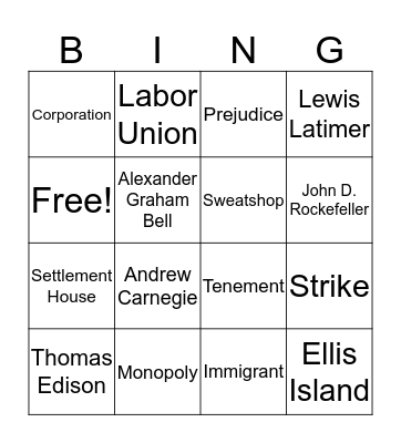 Chapter 17  Bingo Card