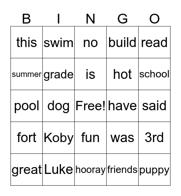 Luke and Koby! Bingo Card