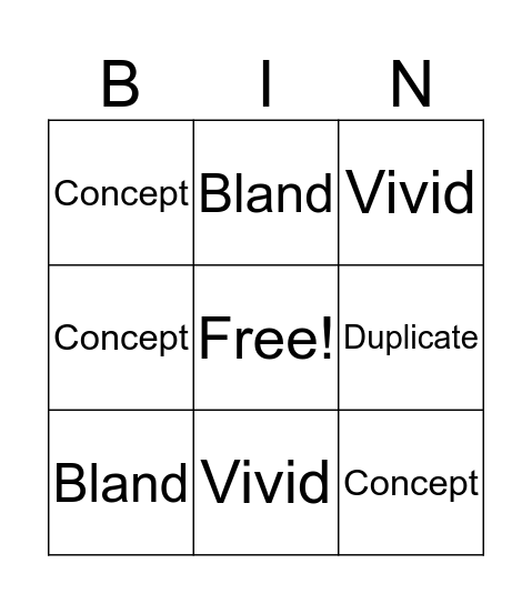 Vocabulary Bingo Card