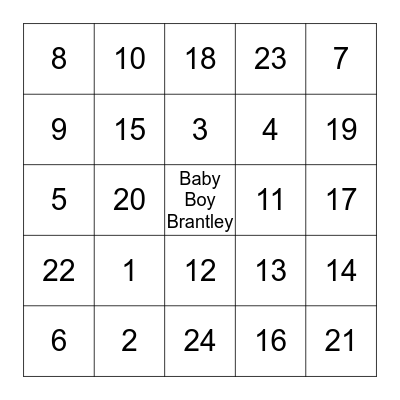 Jeanna's Baby Shower Bingo Card