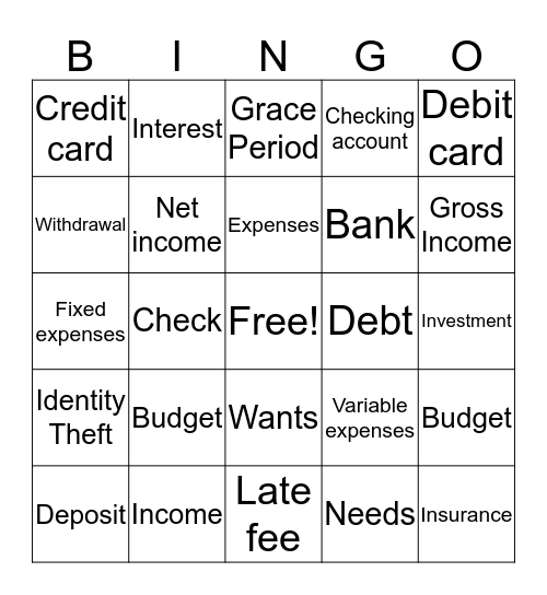 Financial Literacy Bingo Card