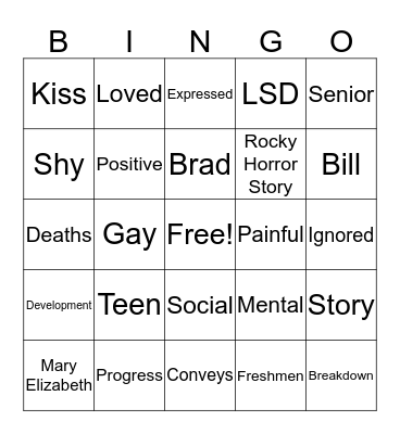 Perks of Being a Wallflower Bingo Card