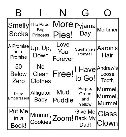 Robert Munsch Bingo Card