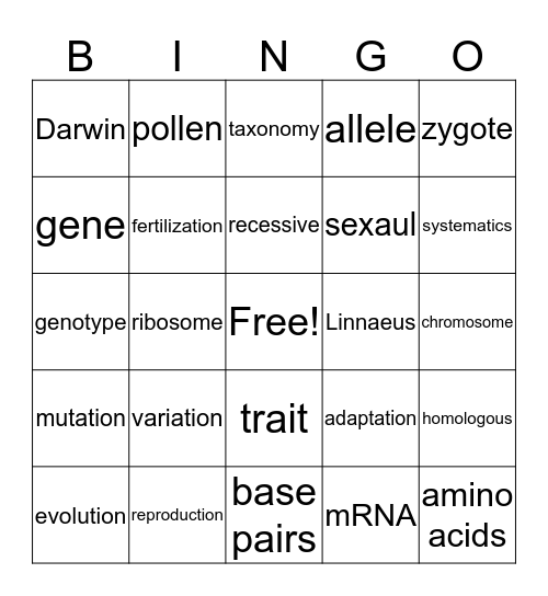 Science Review Bingo Card