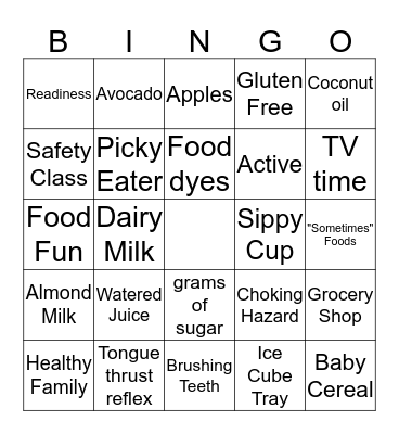 Baby & Family Nutrition Class Bingo Card