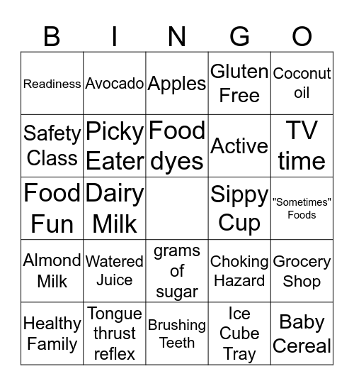 Baby & Family Nutrition Class Bingo Card