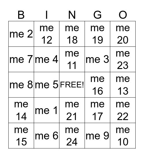 meee Bingo Card