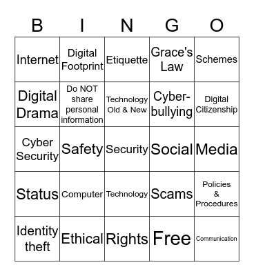 Digital Citizenship  Bingo Card