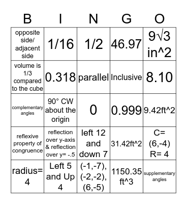 Geometry BINGO Card