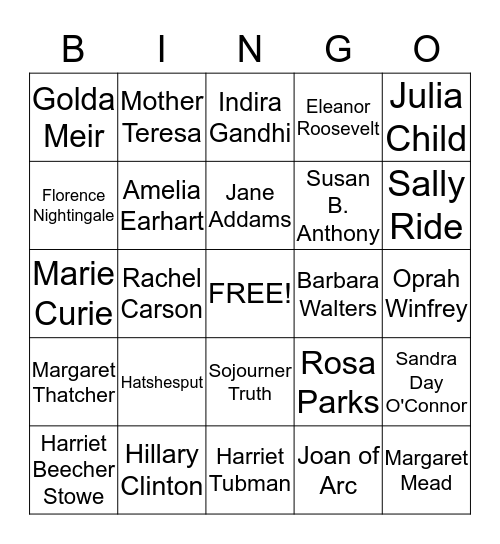 Powerful Women Bingo Card