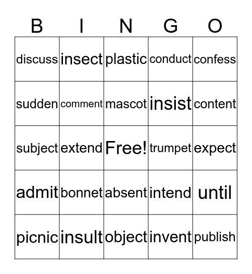 Level 2 Lesson 6 Challenge Words Bingo Card