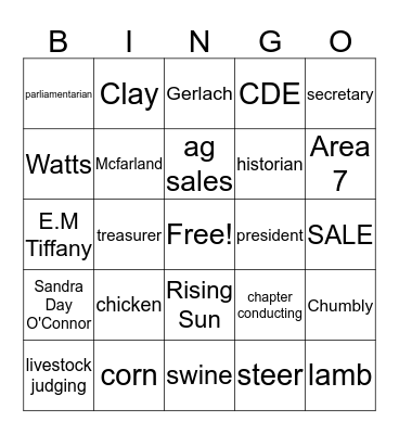 FFA Bingo Card