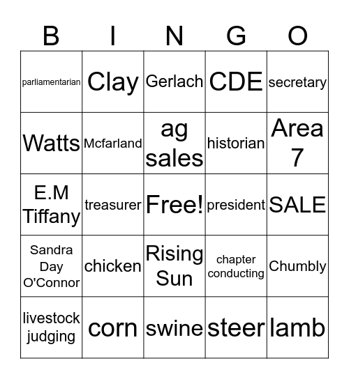 FFA Bingo Card