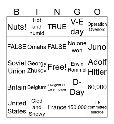 Quiz #6 Bingo Card