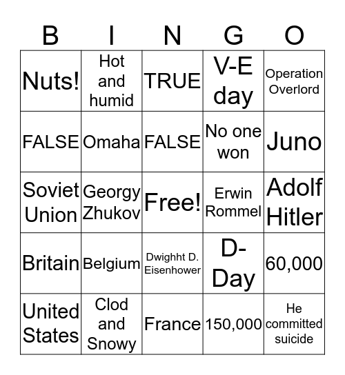 Quiz #6 Bingo Card