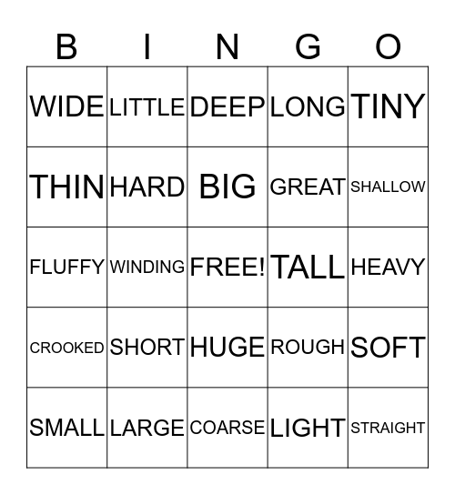ADJECTIVES Bingo Card