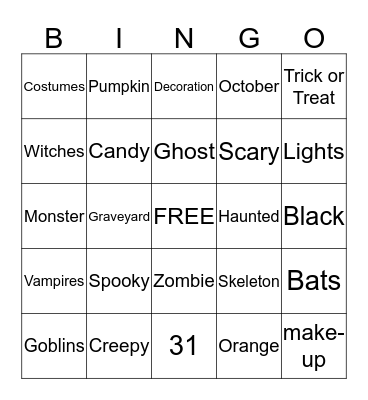 Halloween Bingo Card