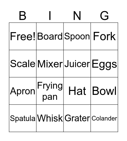 Cooking Tools Bingo Card