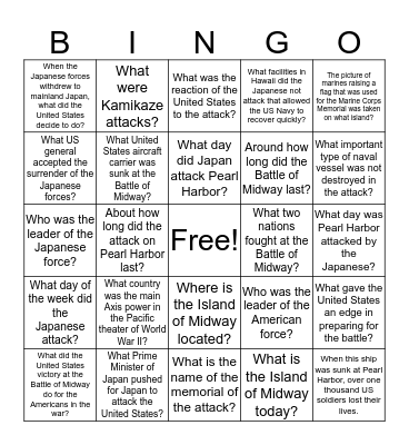 Pacific Bingo Questions Bingo Card