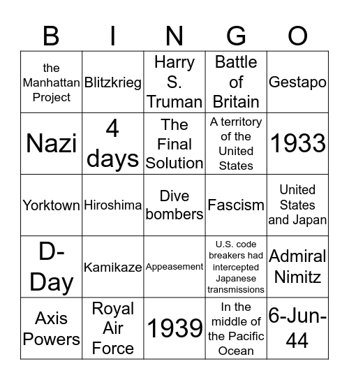 test 4 answers Bingo Card