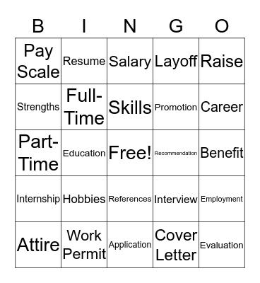 Career Bingo Card